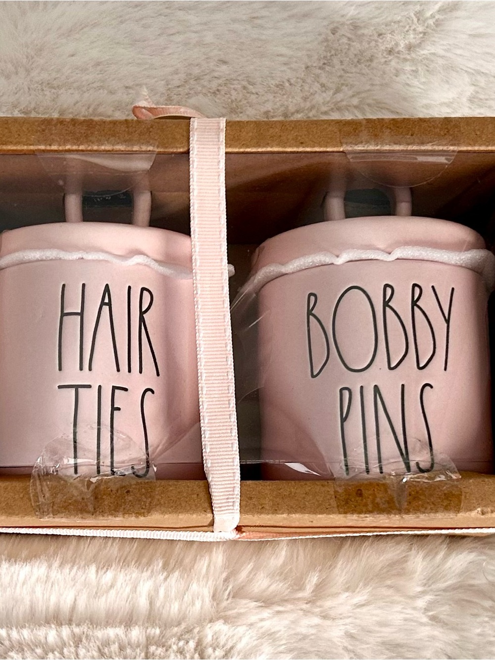 Rae Dunn Pink Ceramic Hair Ties & Bobby Pins Jars